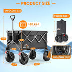 Big Rubber Wheels Beach Wagon Cart Foldable, 9x3 All-Terrain Wheels, Heavy Duty - Image 2