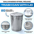 Plexon 2 Pack 13-Gallon Galvanized Steel Round Trash Can - Image 6