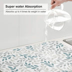 Grey And Blue Leaves Branches Microfiber Absorbent Reversible Dish Drying Mat - Image 6