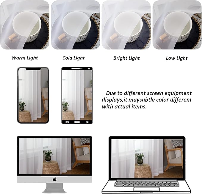 Chyhomenyc White Sheer Curtains 84 Inches Long 2 Panels, Light Filtering White - Image 4