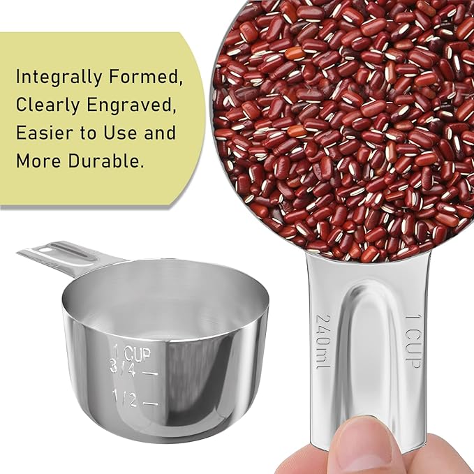 1PCS 1Cup Single Measuring Cup, Stainless Steel Measure Scoop, Metric and US - Image 3