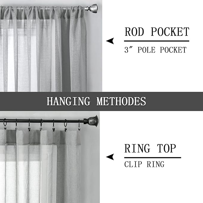 Tollpiz Short Sheer Tier Curtains Linen Textured Half Kitchen Curtain Sheers - Image 5