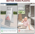 4 Pcs Stainless Steel Wet Floor Caution Sign, 24 Inch Portable Handle Bilingual - Image 4
