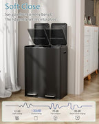 16 Gal Dual Trash Can, Stainless Steel Kitchen Garbage Bin, Recycle Dustbin - Image 3