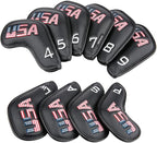 Golf Builder Black Leather USA Golf Club Iron Wedge Head Covers Fit All Brands by Golf+Builder