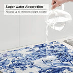 Chinoiserie Blue And White Floral Butterfly Dish Drying Mats - Image 6