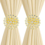2 Pack Crystal Flower Curtain Tiebacks – Decorative Spring Wire Buckle Clips by Aimery