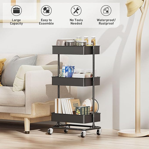 3 Tier Modern Metal Rolling Tool Cart - Image 2