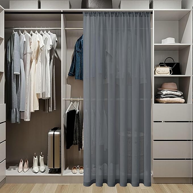 Tollpiz Sheer Door Curtain Closet Linen Textured Curtain Sheers Doorway Light - Image 3