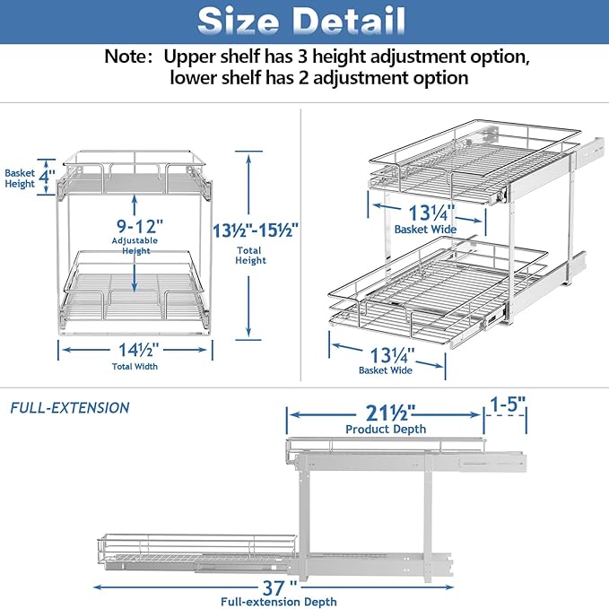 LOVMOR 2 Tier Individual Pull Out Cabinet Organizer 14½" W x 21½" D, Slide Out - Image 3