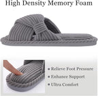Evshine Summer House Slippers for Women Corduroy Cross Bow Indoor Slippers Open - Image 4