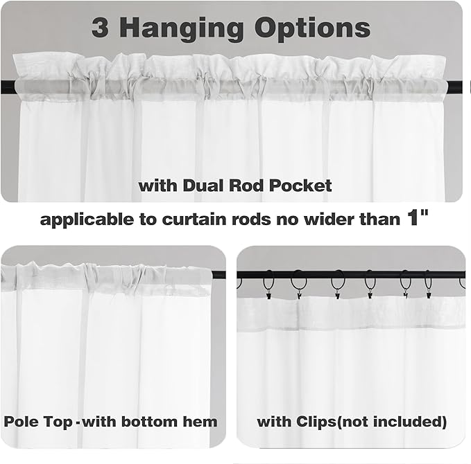 Chyhomenyc White Sheer Curtains 45 Inch Long 2 Panels, Short Voile Drapes - Image 3