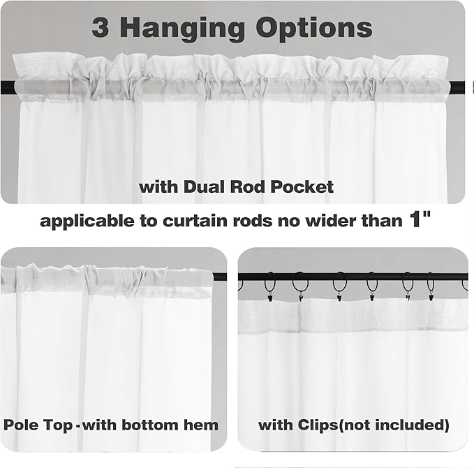 Chyhomenyc White Sheer Curtains 84 Inches Long 2 Panels, Light Filtering White - Image 3