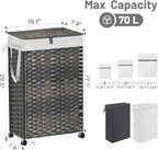 70L Slim Laundry Hamper with Lid & Wheels, 2-Park Rolling Laundry Basket with 4 - Image 4