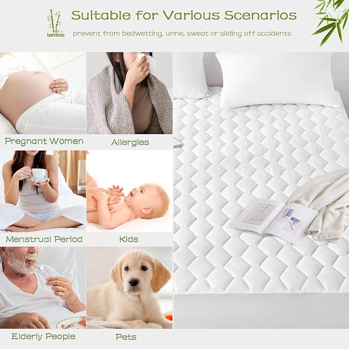 GRT Queen Mattress Protector Waterproof, Rayon from Bamboo, Cooling Quilted - Image 5