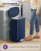 SONGMICS 13 Gallon Trash Can, Stainless Steel Kitchen Garbage Can, Recycling or - Image 3