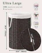 Large Laundry Hamper Laundry Basket Round 34.3 Gal Handwoven Wicker Laundry - Image 4