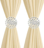 2 Pack Crystal Flower Curtain Tiebacks – Decorative Spring Wire Buckle Clips by Aimery