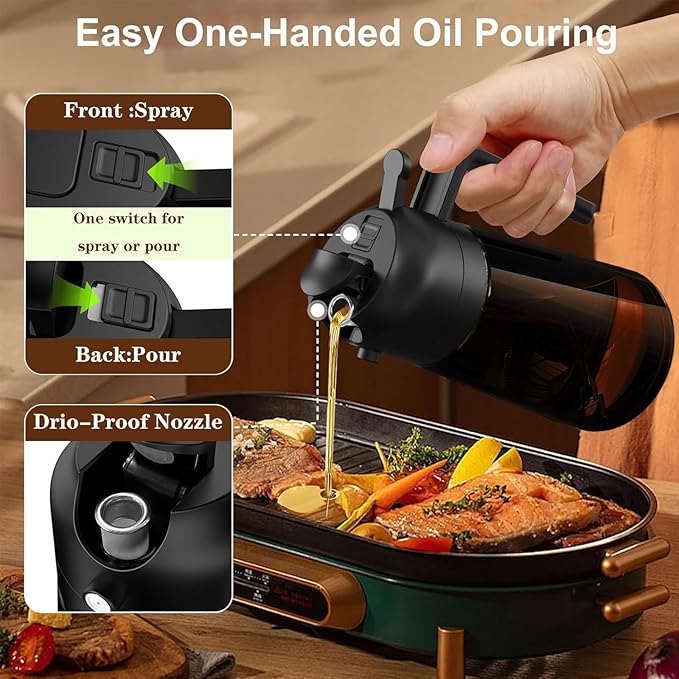 2-in-1 Glass Oil Dispenser & Sprayer - 16oz/470ml Leakproof Bottle - Image 2