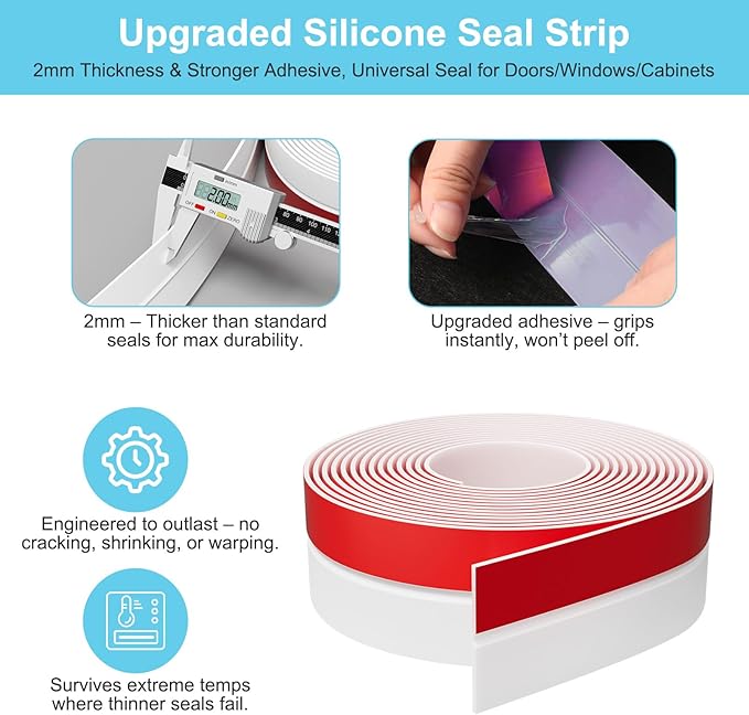 Heavy-Duty 36 ft x 2 in Weather Stripping, Extra Thick 2mm Door Draft Stopper - Image 3
