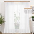 YoungsTex White Linen Curtains for Living Room 95 Inch Long 2 Panels, Semi by YoungsTex