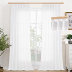 YoungsTex White Linen Curtains for Living Room 95 Inch Long 2 Panels, Semi by YoungsTex