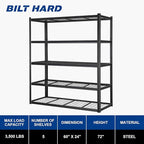 BILT HARD 60" W x 24" D Garage Shelving 3500 LBS, Heavy Duty 5-Tier Metal - Image 2