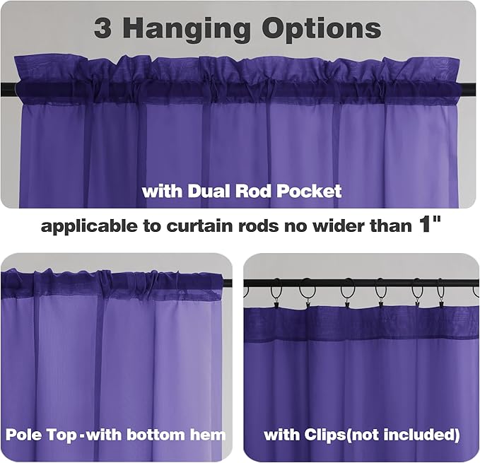 Chyhomenyc Sheer Curtains 63 Inch Length 2 Panels, Light Filtering Rod Pocket - Image 2