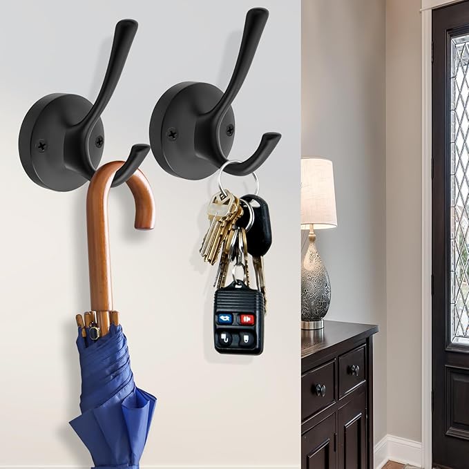 Black Wall Hooks Towel Hooks, 3 Pack Coat Hooks Robe Hook Heavy Duty Metal - Image 4