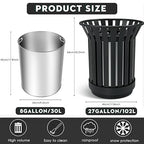 25.2IN Large Round Large Outdoor Trash Can, Heavy Duty Metal Slatted Garbage - Image 2