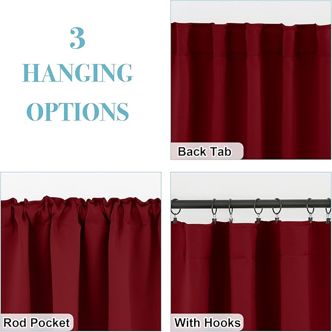 RYB HOME Living Room Curtains 63 inch Length, Burgundy Red, 2 Panels - Image 6