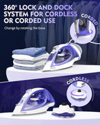 Cordless Iron for Clothes, 1550W 2-In-1 Cordless/Corded Steam Iron Rapid Heating - Image 2