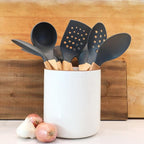 Beille 5pc Dark Grey Nylon Wooden Kitchen Utensils - Image 3