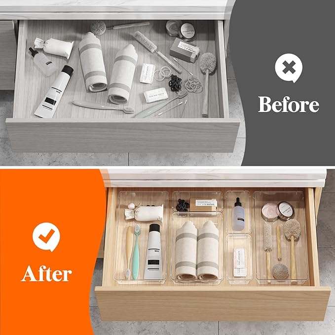 Lifewit 12 Pcs Large Bathroom Drawer Organizers, 3 Sizes Clear Plastic Storage - Image 7