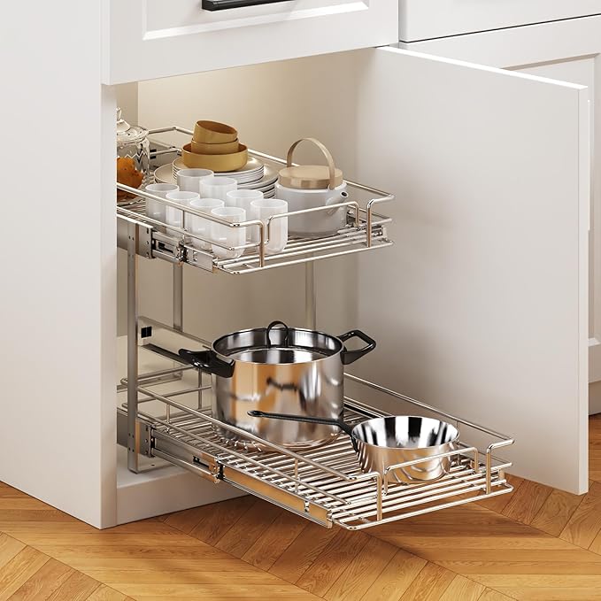 2 Tier Individual Pull Out Cabinet Organizer 13½" W x 18" D, Heavy Duty Cabinet - Image 5