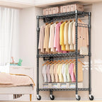 Heavy Duty Rolling Garment Rack 3 Tiers Adjustable Wire Shelving Clothes Rack - Image 2