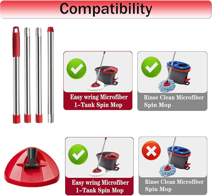 Spin Mop Replacement Handle, 4-Section 30-to-58 inch Mop Replacement Stick and - Image 3