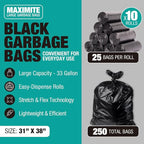 32-33 Gallon Black Trash Bags, Heavy-Duty | 32” x 38” | 250 Count Bulk Pack | - Image 2