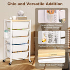 Rolling Cart with Drawers, Rolling Storage Cart with 5 Large Plastic Drawers & - Image 3