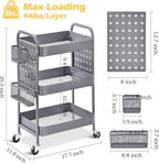 TOOLF 3-Tier Rolling Cart, Metal Utility Storage Cart - Image 7