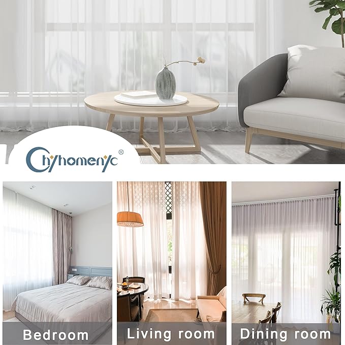 Chyhomenyc White Sheer Curtains 96 inches Long 2 Panels Set, Light Filtering - Image 6