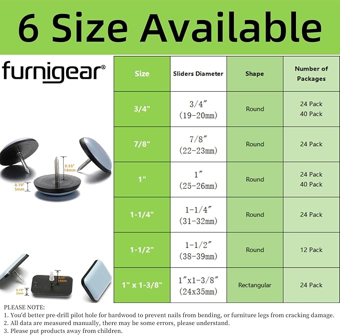 Furniture Glides Sliders-Furnigear PTFE Chair Leg Movers Sliders - Image 4