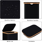 100L Laundry Hamper with Lid, Lagre Basket with Bamboo Handles, Foldable - Image 3