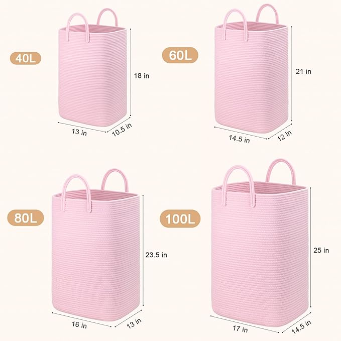 Laundry Basket, Woven Cotton Rope Laundry Hamper, 60L Versatile Storage - Image 3