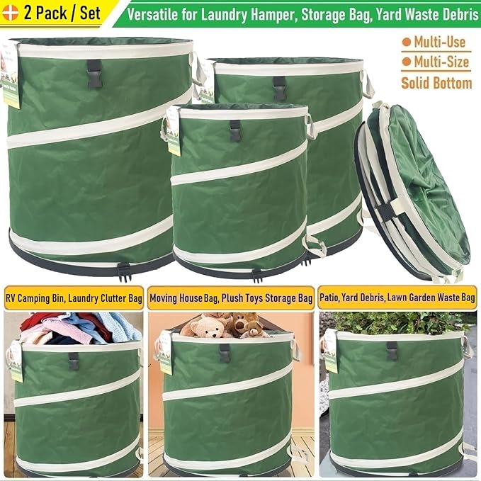 2-Pack 32 Gallon Collapsible Trash Can Solid Bottom - Image 4