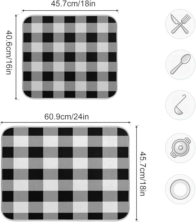 White and Black Buffalo Plaid Dish Drying Mat 18x24 - Image 3