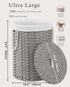 Laundry Basket with Lid Round Rattan Laundry Hamper with Lid and Handles 29.1 - Image 4