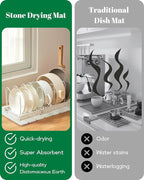 Dish Drying Mat, Diatomaceous Earth Absorbent Quick-Dry, Collapsible Stone - Image 2