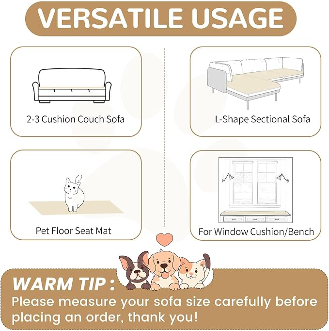 OTOB Dog Couch Covers for 3 Cushion Washable Non Slip Plush Pet Friendly Bed - Image 6