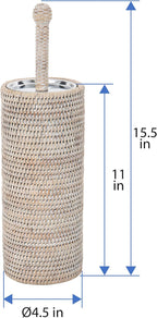 La Jolla Decorative Rattan Toilet Brush Set White Wash Handwoven Toilet Brush - Image 4